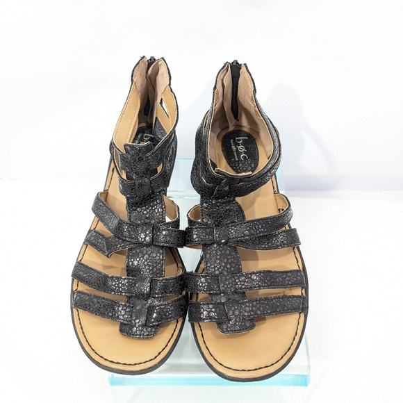 BOC Gladiator Sandals sz 11 Women Black Faux Leather Shoes  BOC Gladiator Sandals sz 11 Women Black Faux Leather Shoes zipper Flat